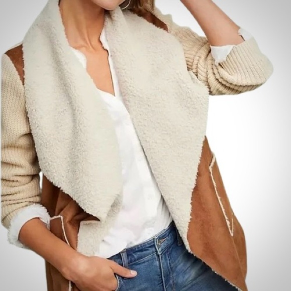 Anthropologie Moth Neutral Tan Knit Sherpa Westerncore Sweater Jacket [size S]